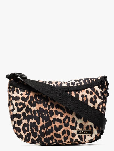 Shop Ganni Multicoloured Leopard Print Cross Body Bag In Black