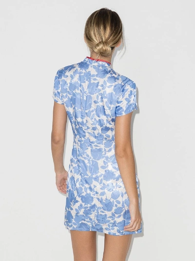 Shop De La Vali Suki Floral Satin Dress In Blue