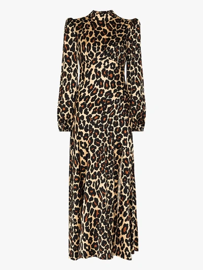 Shop De La Vali Clara Leopard Print Midi Dress In Black