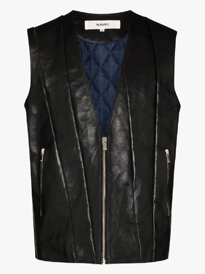 Shop Sulvam Grafting Leather Waistcoat In Black