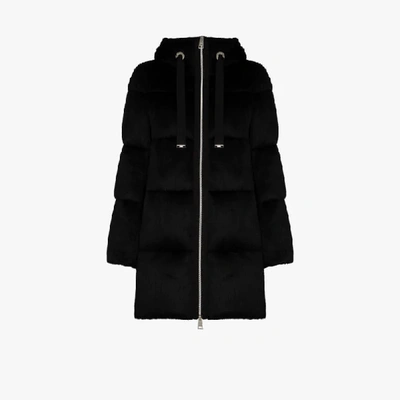 Shop Herno Faux Fur Hooded Long Puffer Jacket In Black