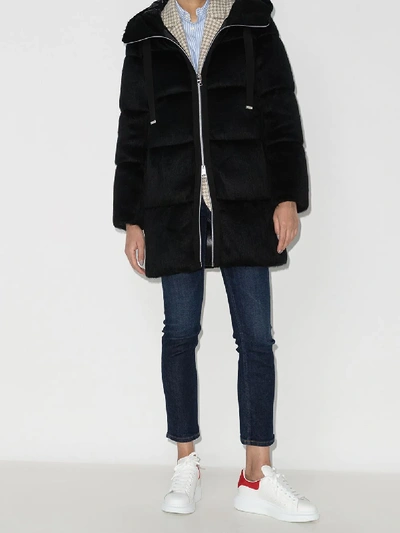 Shop Herno Faux Fur Hooded Long Puffer Jacket In Black