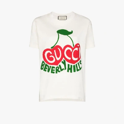 Shop Gucci Beverly Hills Cherry-print T-shirt In White