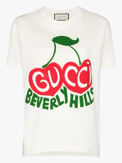 Shop Gucci Beverly Hills Cherry-print T-shirt In White