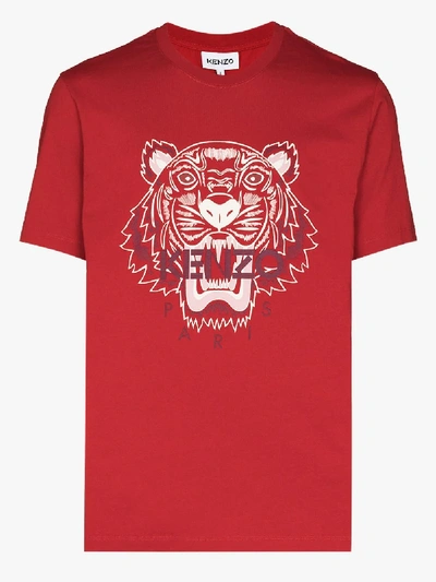 Shop Kenzo Tiger Print Cotton T-shirt In Red