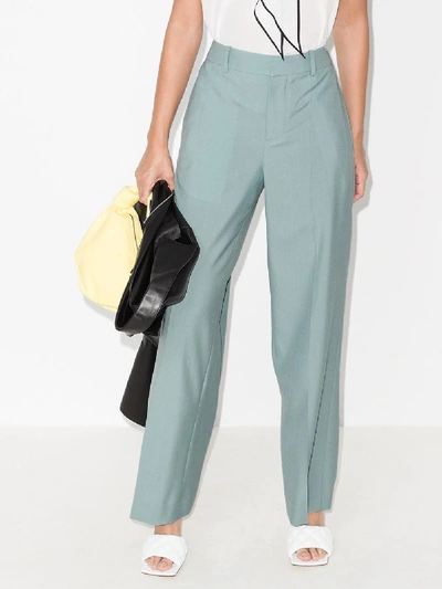 Shop Givenchy Blue Tailored Wide Leg Wool Trousers