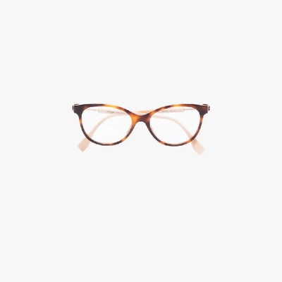 Shop Fendi Brown And Pink Round Tortoiseshell Glasses