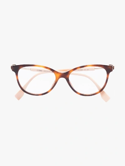 Shop Fendi Brown And Pink Round Tortoiseshell Glasses