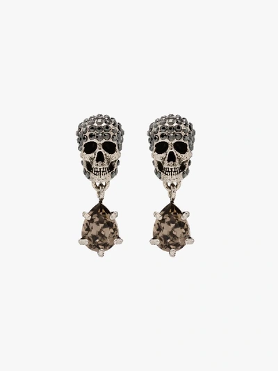 Shop Alexander Mcqueen Silver Tone Crystal Skull Earrings