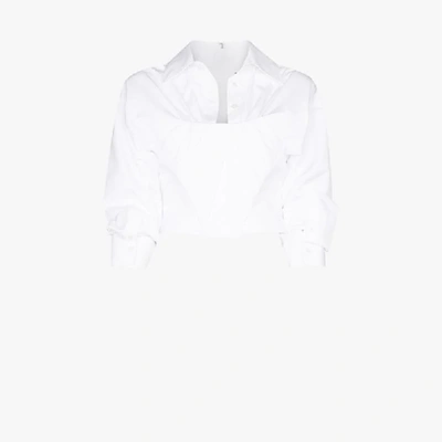 Shop Alexander Wang Corset Cropped Cotton Shirt In White