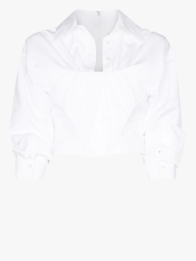 Shop Alexander Wang Corset Cropped Cotton Shirt In White