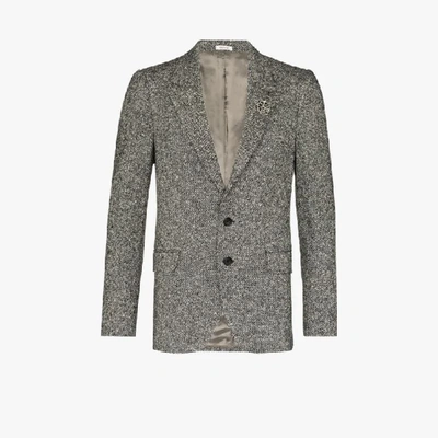 Shop Alexander Mcqueen Brooch Embellished Tweed Blazer In Black