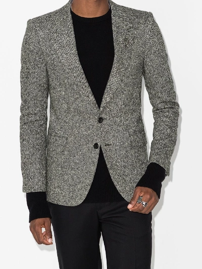 Shop Alexander Mcqueen Brooch Embellished Tweed Blazer In Black