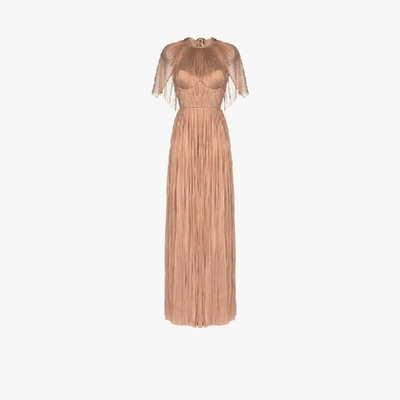 Shop Maria Lucia Hohan Candace Pleated Cape Gown In Neutrals