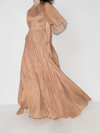 Shop Maria Lucia Hohan Candace Pleated Cape Gown In Neutrals