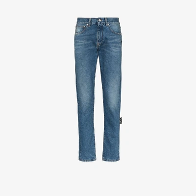 Shop Off-white Blue Diagonal Stripe Slim Jeans