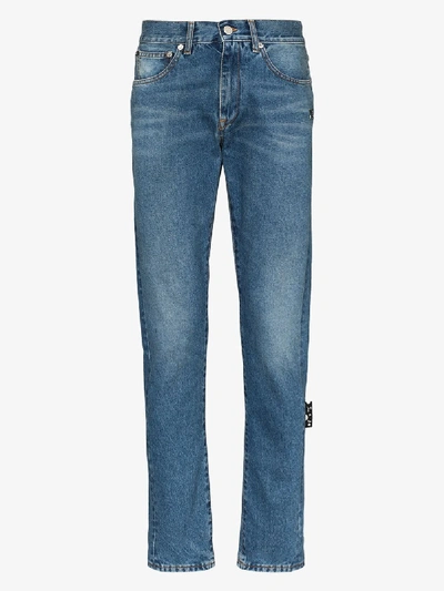 Shop Off-white Blue Diagonal Stripe Slim Jeans