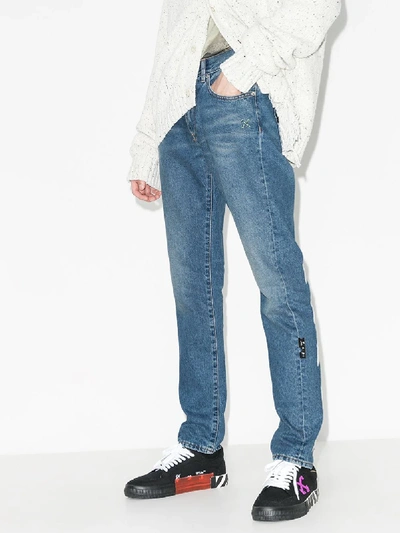 Shop Off-white Blue Diagonal Stripe Slim Jeans