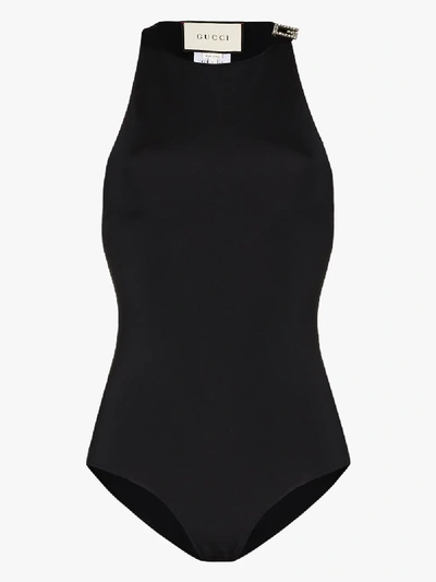 Shop Gucci Gg Crystal Buckle Swimsuit In Black