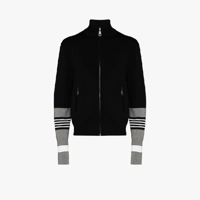 Shop Neil Barrett Striped Sleeve Zip-up Cardigan In Black