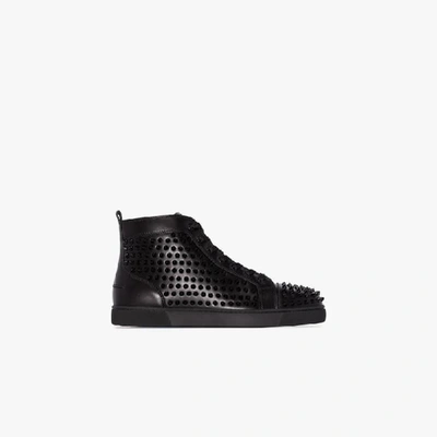 Shop Christian Louboutin Louis Spikes High Top Leather Sneakers In Black