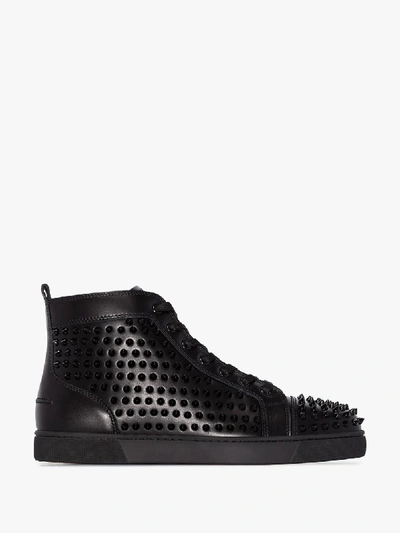 Shop Christian Louboutin Louis Spikes High Top Leather Sneakers In Black