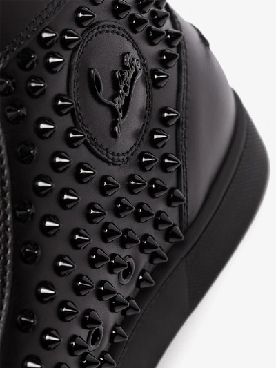 Shop Christian Louboutin Louis Spikes High Top Leather Sneakers In Black