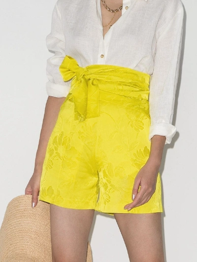 Shop Silvia Tcherassi Floral Tie Waist Shorts In Yellow