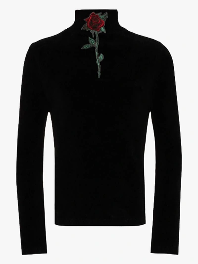 Shop Y/project Embroidered Rose Turtleneck Sweater In Black
