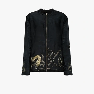 Shop By Walid Embroidered Silk Bomber Jacket In Black