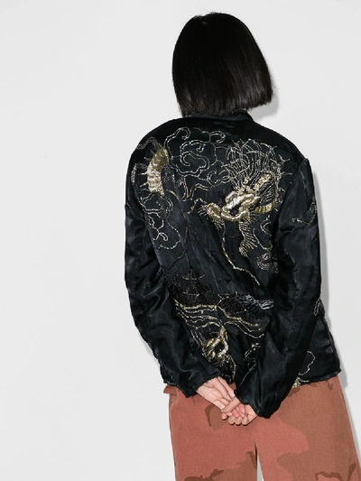 Shop By Walid Embroidered Silk Bomber Jacket In Black