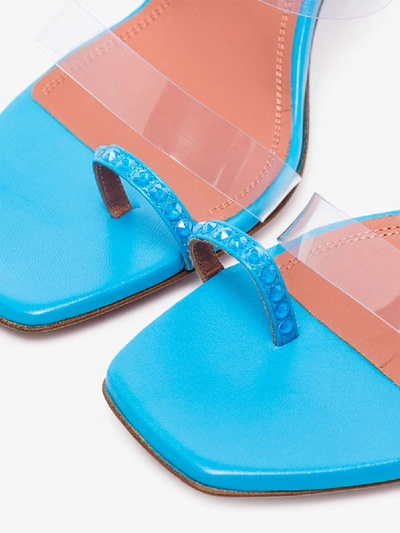 Shop Amina Muaddi Blue Sami 95 Crystal Leather Sandals