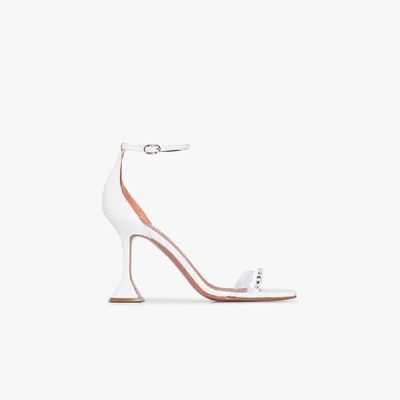 Shop Amina Muaddi White Oya 95 Crystal Sandals