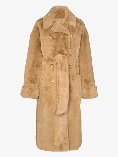 Shop Alexandre Vauthier Double-breasted Faux Fur Coat In Neutrals