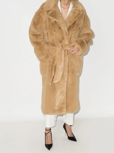 Shop Alexandre Vauthier Double-breasted Faux Fur Coat In Neutrals