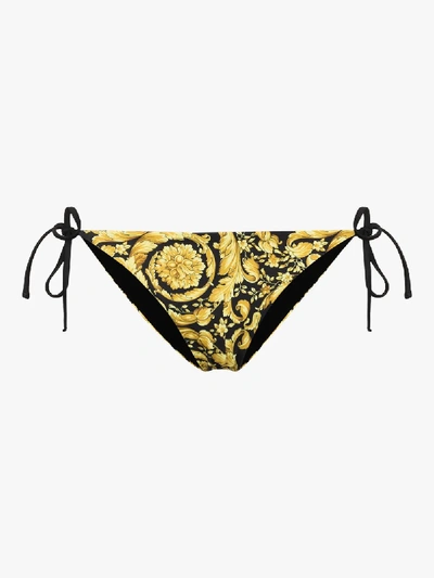 Shop Versace Baroque Print Bikini Bottoms In Black