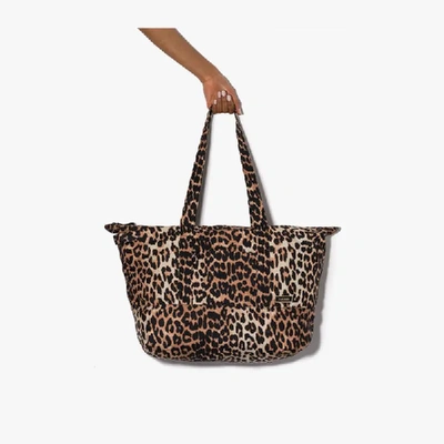 Shop Ganni Multicoloured Leopard Print Tote Bag In Brown