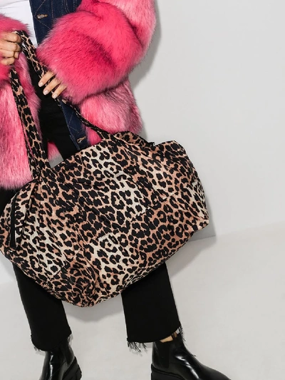 Shop Ganni Multicoloured Leopard Print Tote Bag In Brown