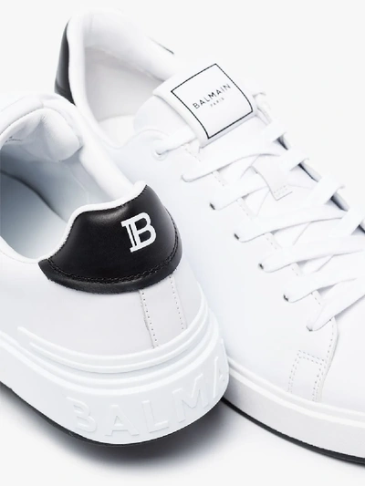 Shop Balmain White B-court Leather Sneakers