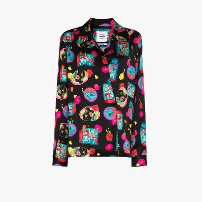 Shop Opening Ceremony Black Graphic Print Wrapped Satin Shirt