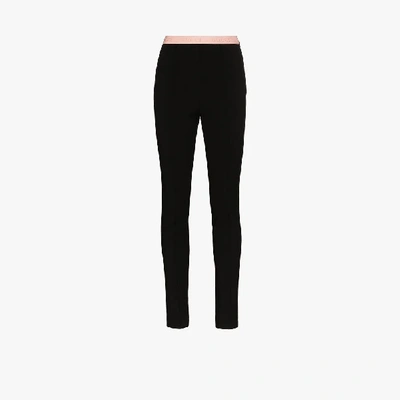 Shop Gucci Logo Waistband Leggings In Black