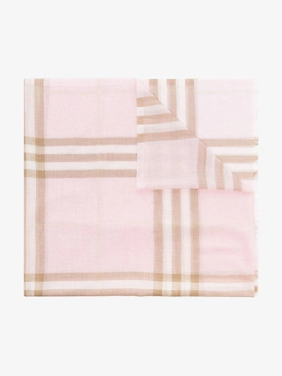 Burberry Check Pattern Wool Silk Blend Scarf In Pink