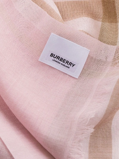 Burberry Check Pattern Wool Silk Blend Scarf In Pink