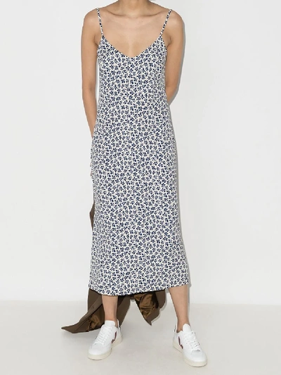 Shop Reformation Boston Floral Print Midi Dress In Blue