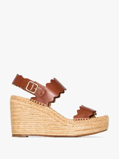 Shop Chloé Brown Ingrid 60 Leather Espadrille Wedge Sandals