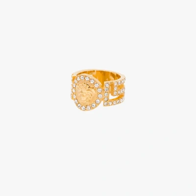 Shop Versace Gold Tone Medusa Crystal Ring