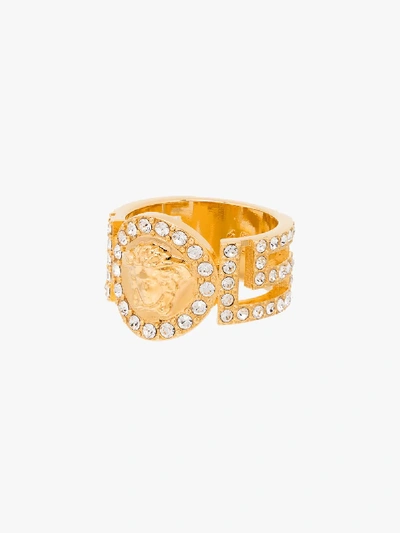 Shop Versace Gold Tone Medusa Crystal Ring