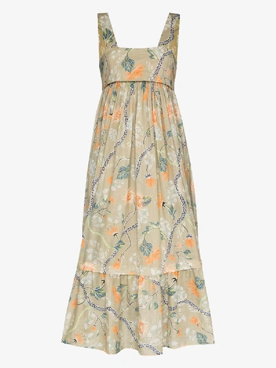 Shop Chloé Brown Floral Tiered Midi Dress