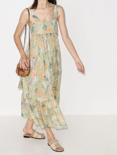 Shop Chloé Brown Floral Tiered Midi Dress