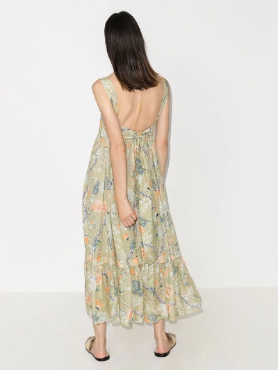 Shop Chloé Brown Floral Tiered Midi Dress